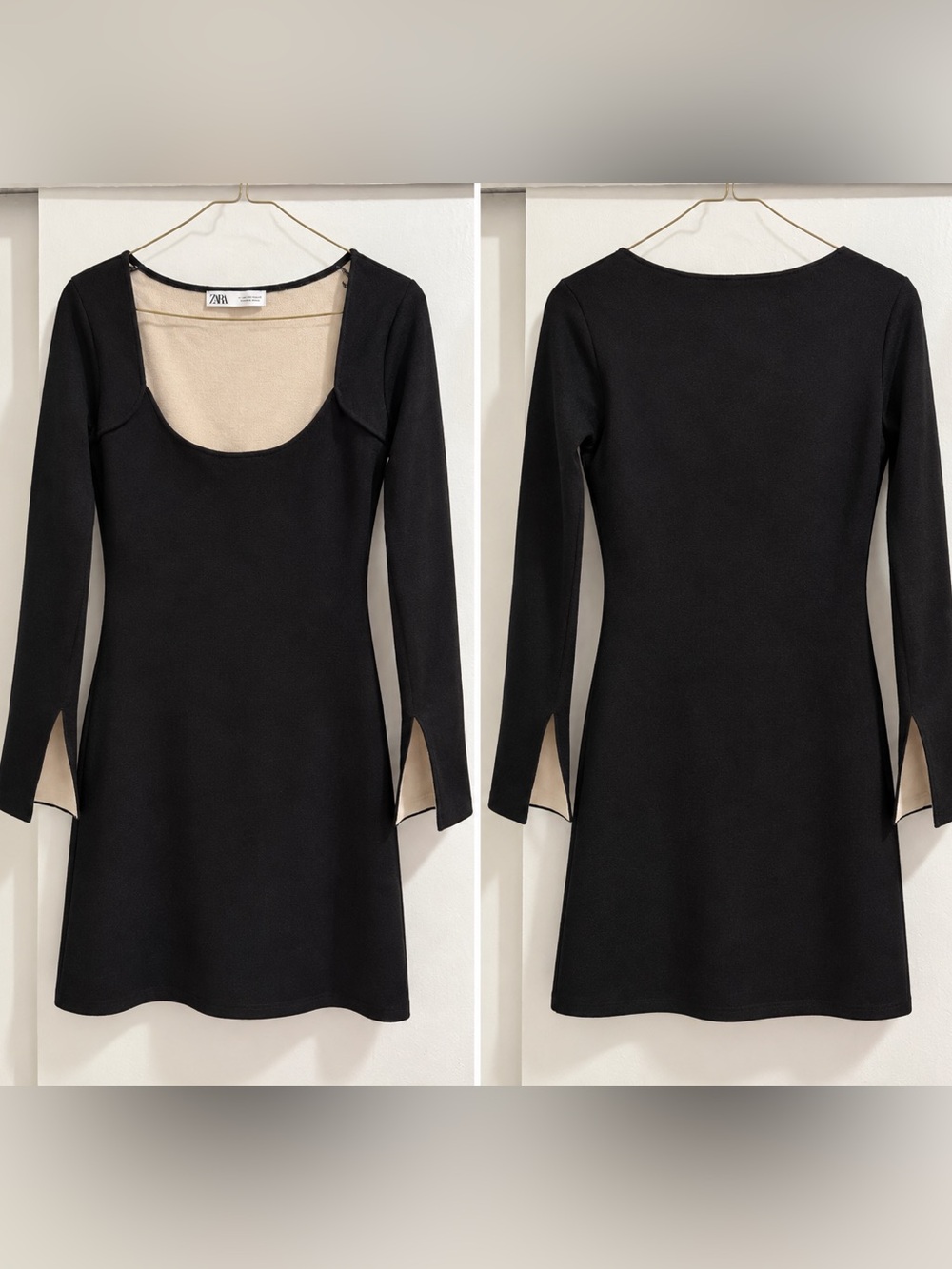 ZARA Black Long Sleeve Scoop Neck Mini Dress
